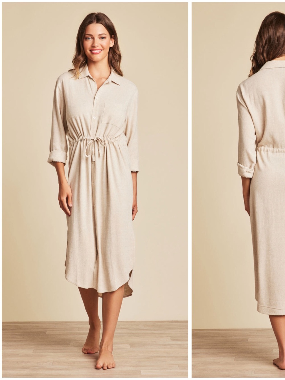 Barefoot Dreams Linen Blend Cinched Shirtdress